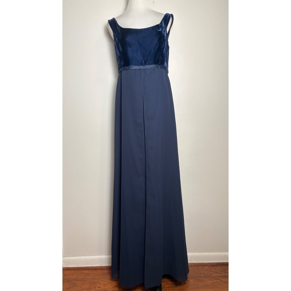 Vintage Y2K Vivian Dessy Diamond Regency Dress 14 Blue Velvet Chiffon Whimsigoth